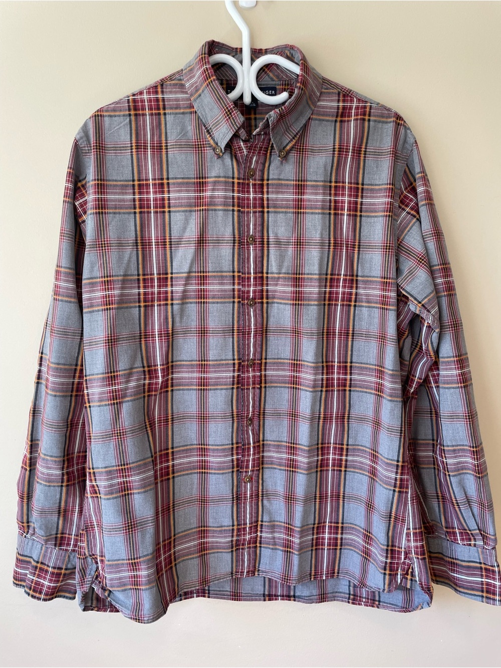Tommy Hilfiger Men's Plaid Button-Down Shirt - Gray & Burgundy